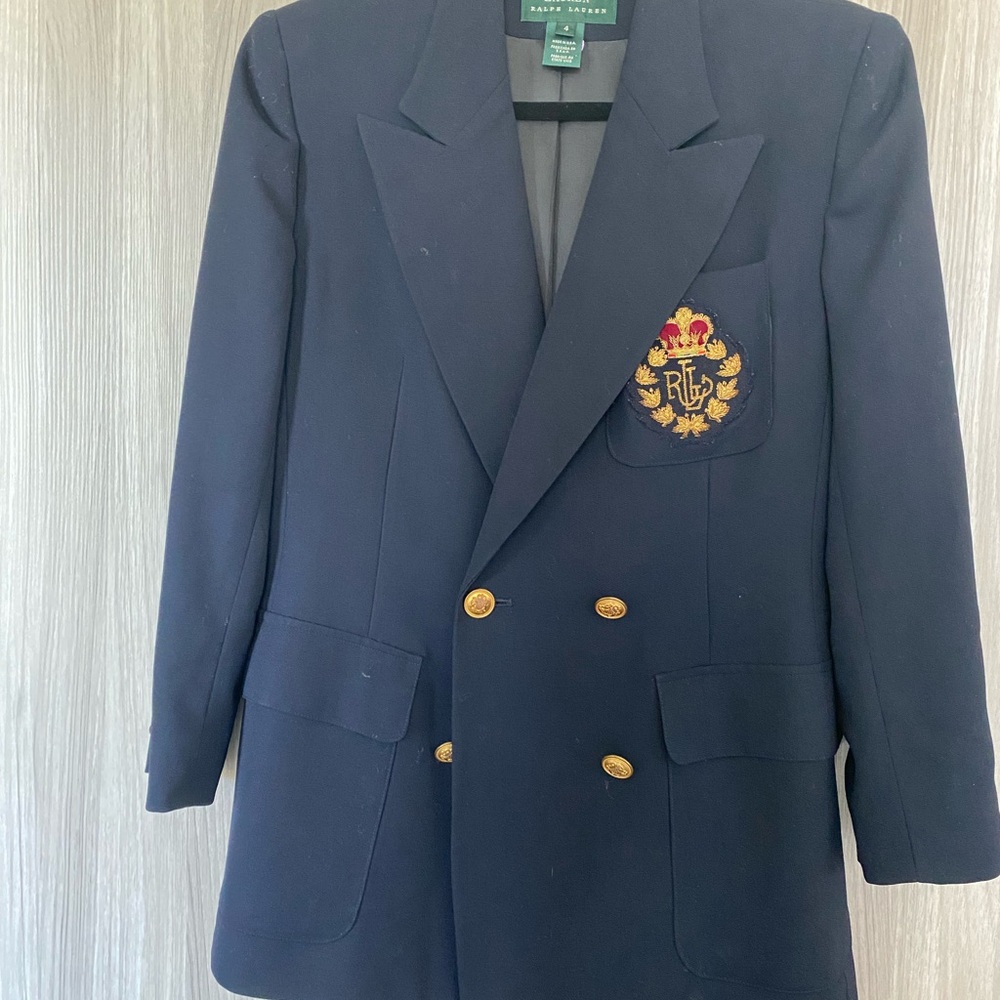 VINTAGE RL Navy Blazer with Gold Buttons and Crest